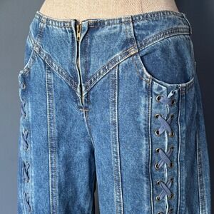 Lioness Jeans | Size XXS | Medium Wash Low Rise‎ Lace Up Wide Leg Y2K Denim